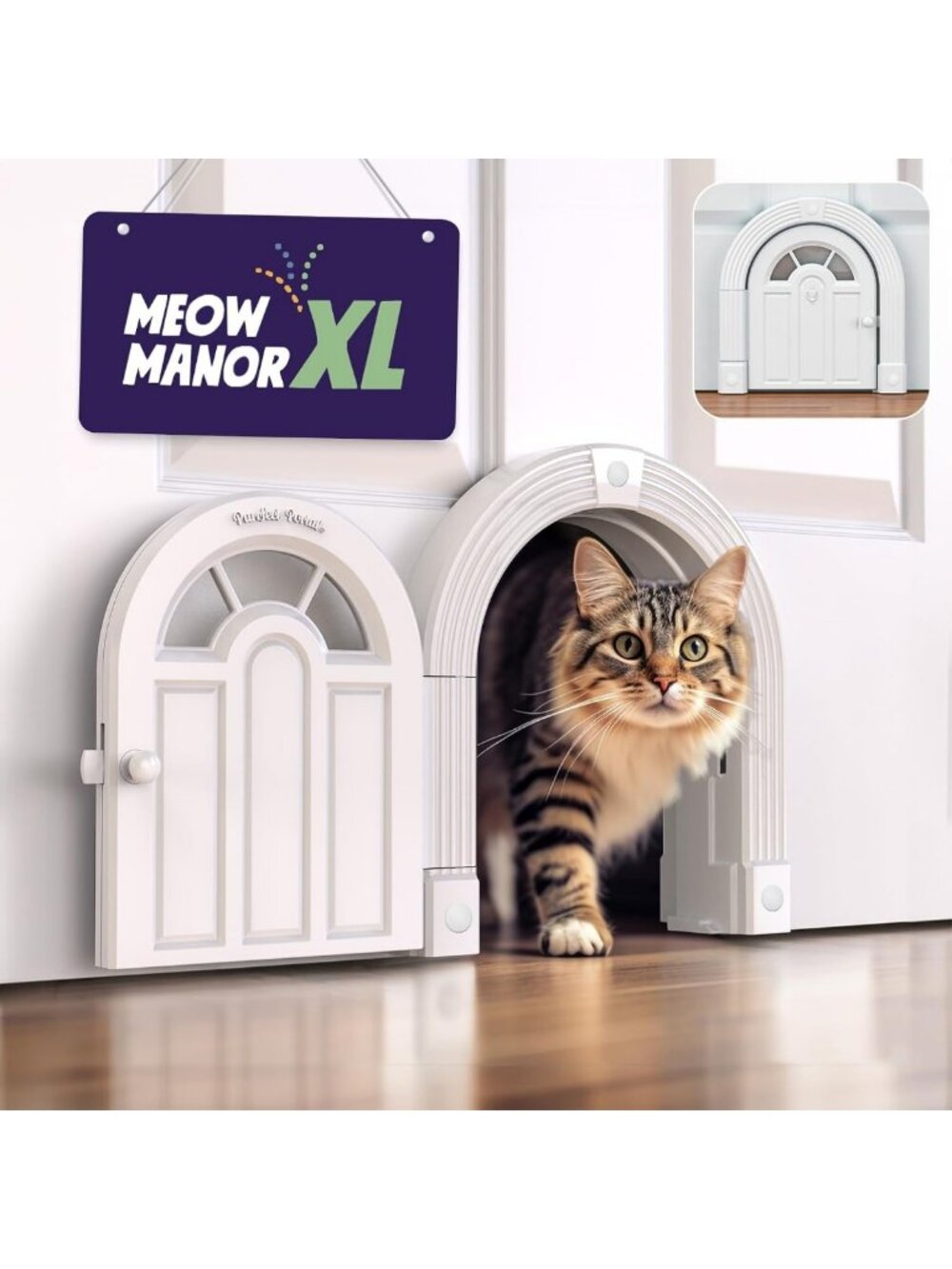 Extra Large No-Flap Cat Door for Interior Doors, Easy DIY Installation, White